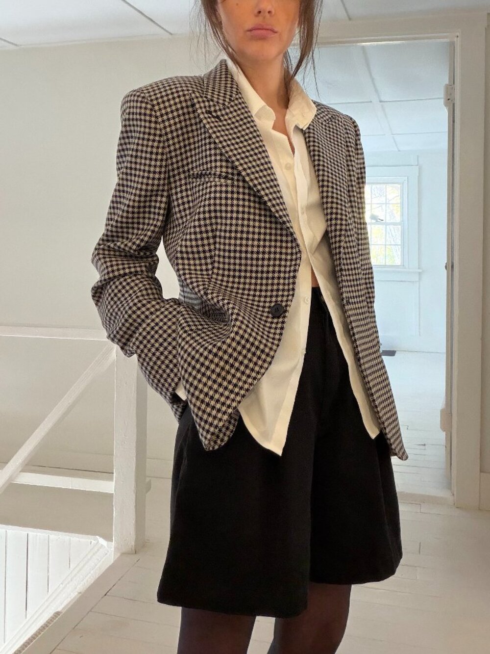 Emporio Armani Wool Houndstooth Blazer Jacket Black/White